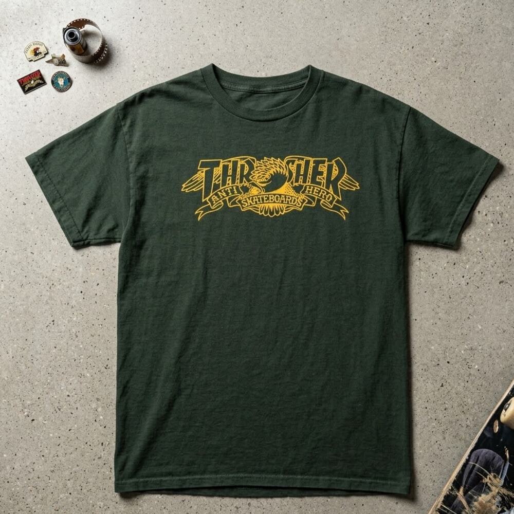 Thrasher x Antihero Skateboards T-Shirt Green Men's Medium Skater Graphic Tee
